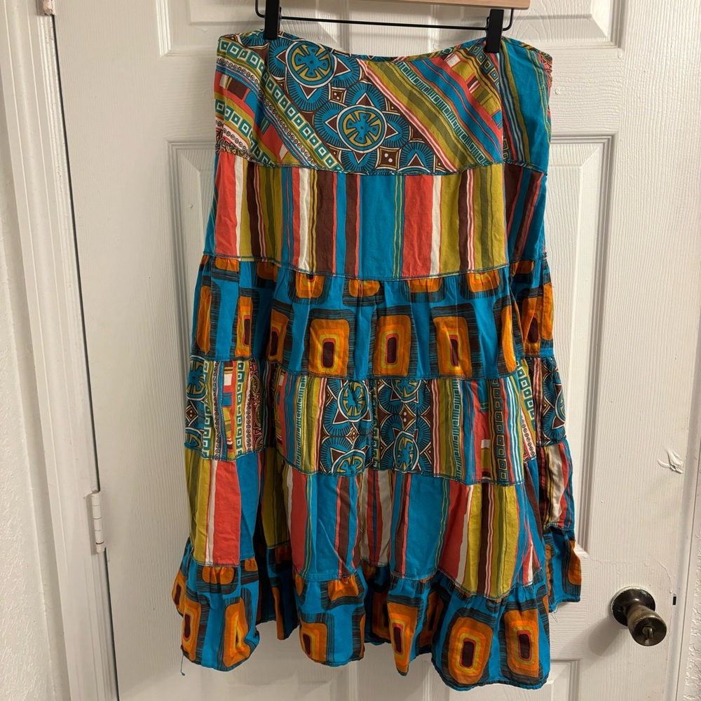 NY Collection Tiered Vintage Boho Art Peasant Skirt Size XL